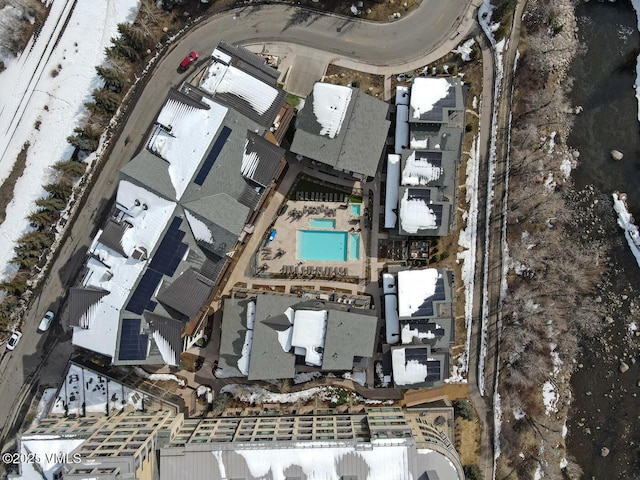 42 Riverfront Ln Unit 104, Avon, CO 81620 - aerial overview of property's location featuring a pool