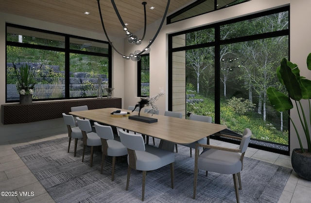 1150 Ptarmigan Rd, Vail, CO 81657 - tiled dining space featuring wood ceiling, healthy amount of natural light, and recessed lighting