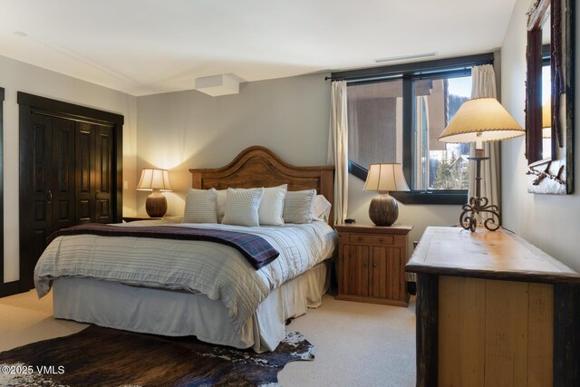 bedroom with a closet and carpet flooring