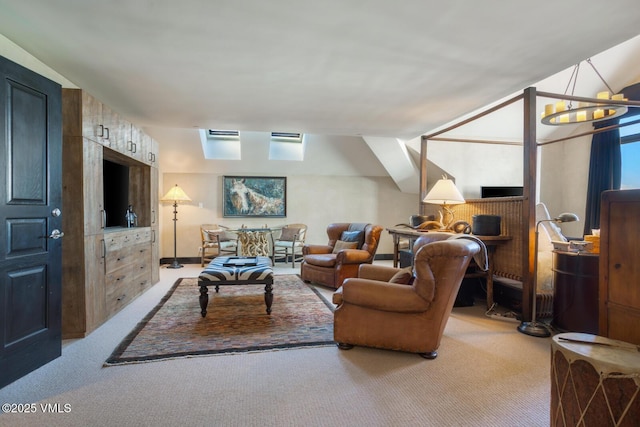 living room featuring light carpet