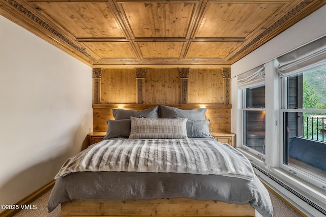 600 Vail Valley Dr Unit 310, Vail, CO 81657 - bedroom featuring wooden ceiling, wooden walls, and carpet floors
