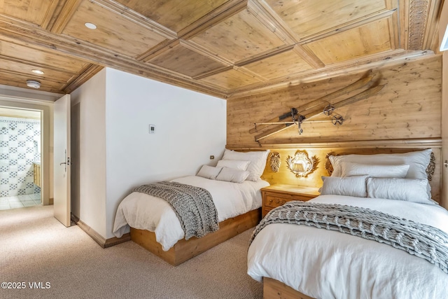 600 Vail Valley Dr Unit 310, Vail, CO 81657 - carpeted bedroom with wood ceiling, wood walls, and recessed lighting
