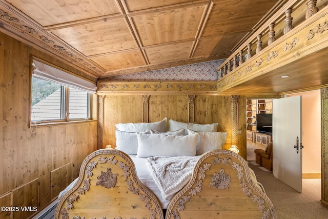 600 Vail Valley Dr Unit 310, Vail, CO 81657 - bedroom featuring wood walls, wood ceiling, carpet, and baseboard heating