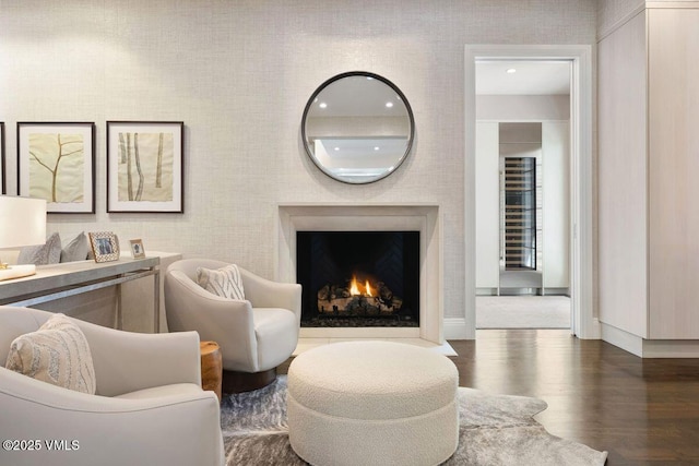 450 Steele St, Denver, CO 80236 - living room with wood finished floors, a fireplace with flush hearth, and recessed lighting
