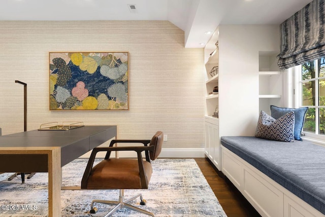 450 Steele St, Denver, CO 80236 - office featuring wallpapered walls, dark wood-type flooring, and recessed lighting