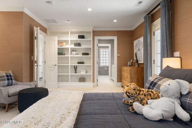 450 Steele St, Denver, CO 80236 - bedroom featuring ornamental molding, light carpet, and recessed lighting