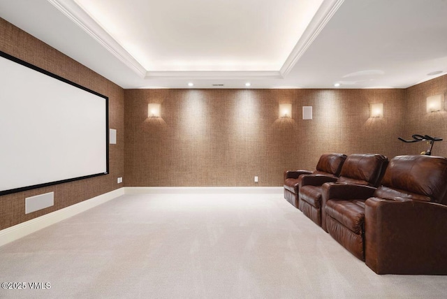 450 Steele St, Denver, CO 80236 - home theater room featuring a raised ceiling, carpet flooring, and recessed lighting