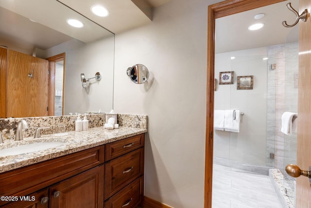 120 Offerson Rd Unit 4460, Beaver Creek, CO 81620 - full bathroom featuring vanity, a shower stall, and recessed lighting