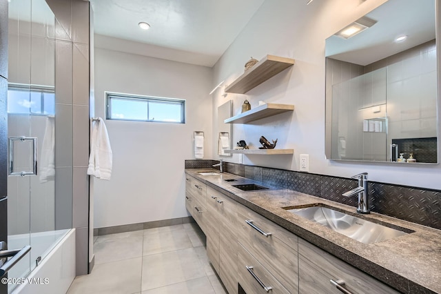 116 Thresher Ct, Eagle, CO 81631 - bathroom featuring walk in shower, tile patterned flooring, double vanity, and a sink