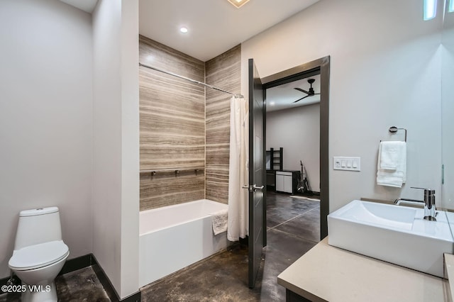 116 Thresher Ct, Eagle, CO 81631 - full bath with shower / bath combination with curtain, ceiling fan, concrete floors, vanity, and toilet