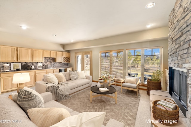 111 E Double Hitch Dr, Eagle, CO 81631 - living room with recessed lighting and a fireplace