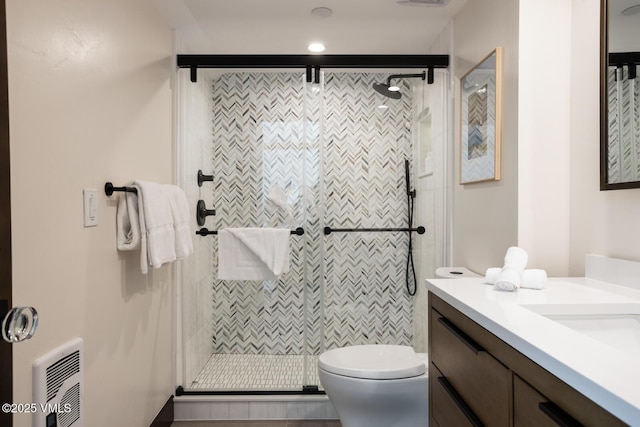 120 Offerson Unit 3430, Beaver Creek, CO 81620 - full bathroom with vanity, a shower stall, and heating unit