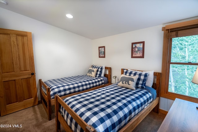 bedroom with carpet flooring and recessed lighting