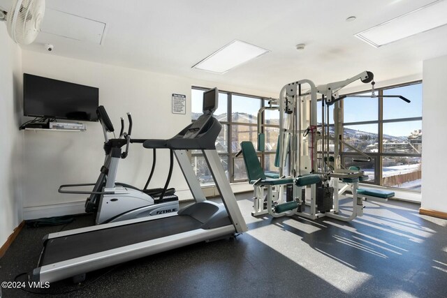 gym featuring plenty of natural light and floor to ceiling windows