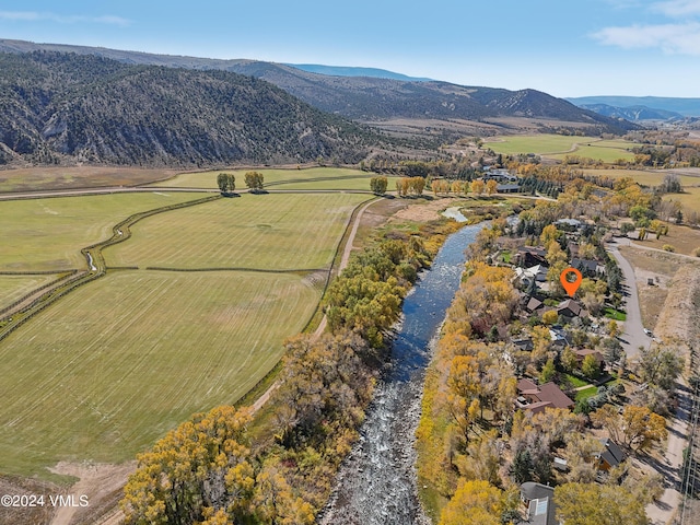 birds eye view of property with a mountain view