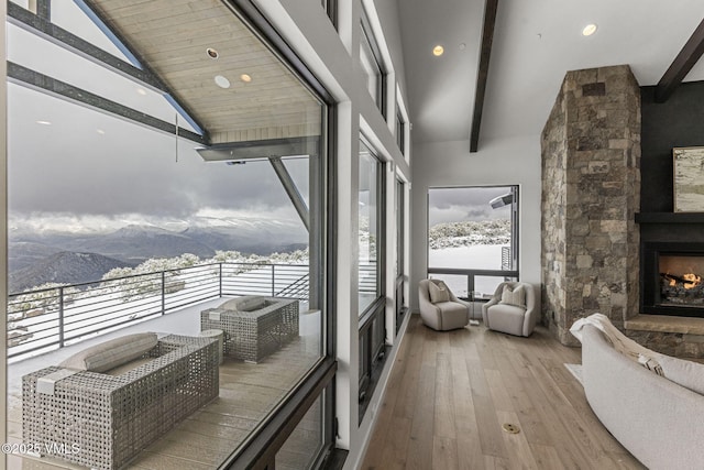 966 Webb Peak, Edwards, CO 81632 - balcony featuring a fireplace and a mountain view