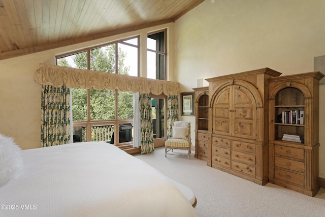 32 Greystone Ct, Beaver Creek, CO 81620 - bedroom featuring wooden ceiling, carpet flooring, and high vaulted ceiling