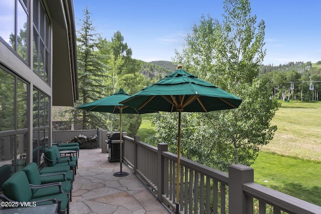 32 Greystone Ct, Beaver Creek, CO 81620 - view of patio with a wooded view