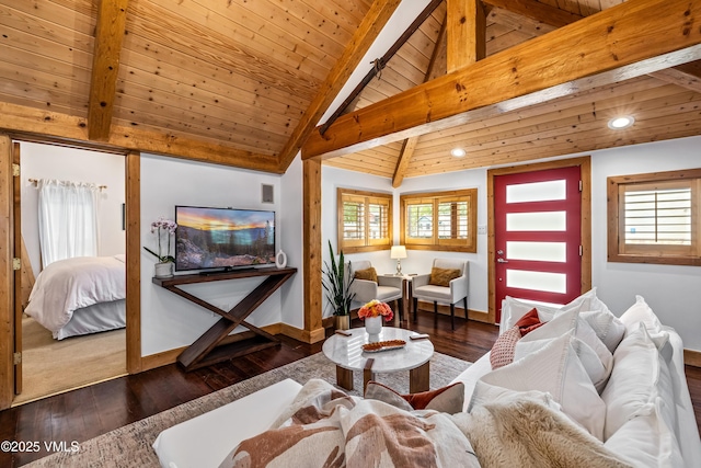 473 Pine St, Minturn, CO 81645 - living room with wooden ceiling, healthy amount of natural light, wood-type flooring, and recessed lighting