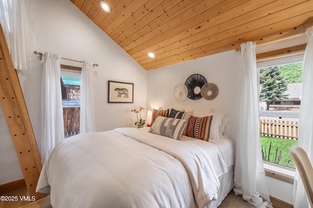 473 Pine St, Minturn, CO 81645 - bedroom with lofted ceiling, wood ceiling, and recessed lighting