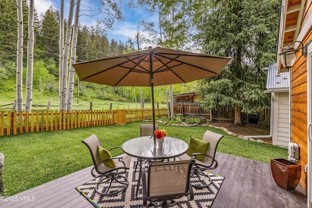 473 Pine St, Minturn, CO 81645 - wooden terrace with outdoor dining space and a fenced backyard