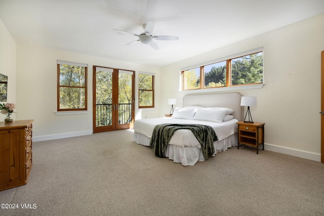 20 River Pines Ct Unit D105, Edwards, CO 81632 - bedroom featuring access to outside, light colored carpet, and ceiling fan