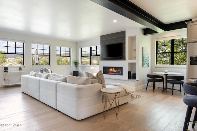 207 Aidan Rd, Eagle, CO 81631 - living room with a fireplace, light wood-style floors, recessed lighting, and baseboards