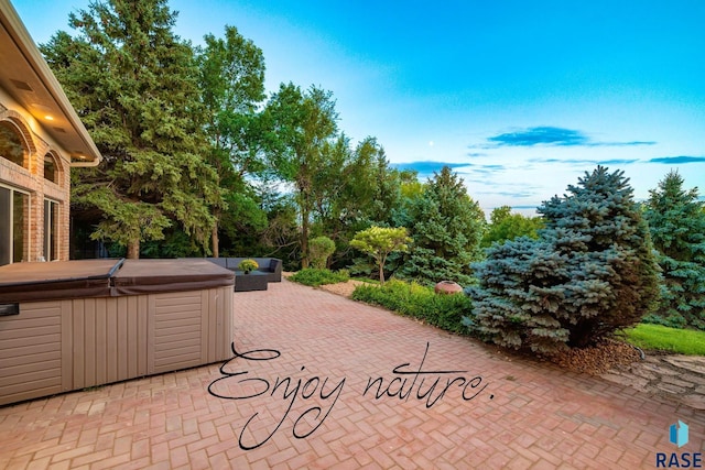 view of patio / terrace with a hot tub