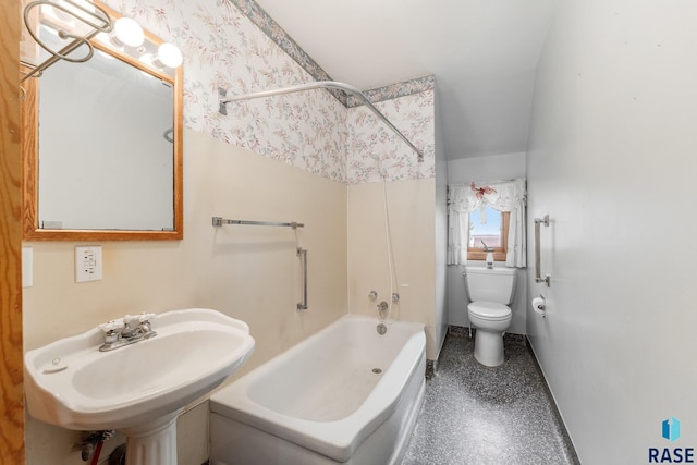 full bathroom featuring bathtub / shower combination, toilet, and sink