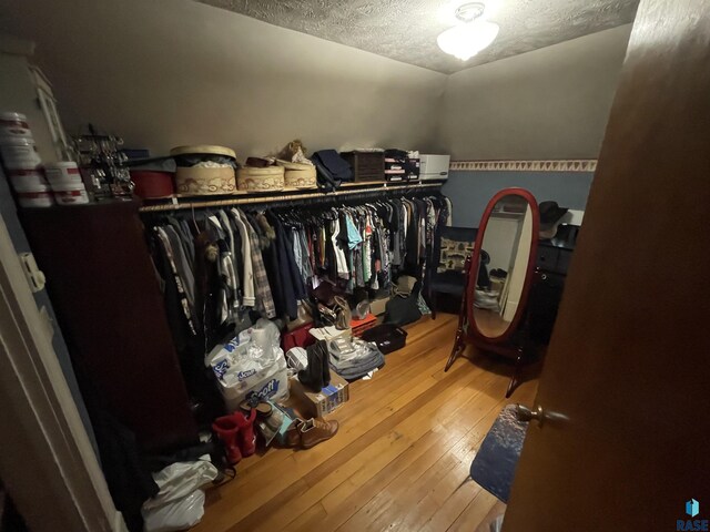 walk in closet with wood-type flooring