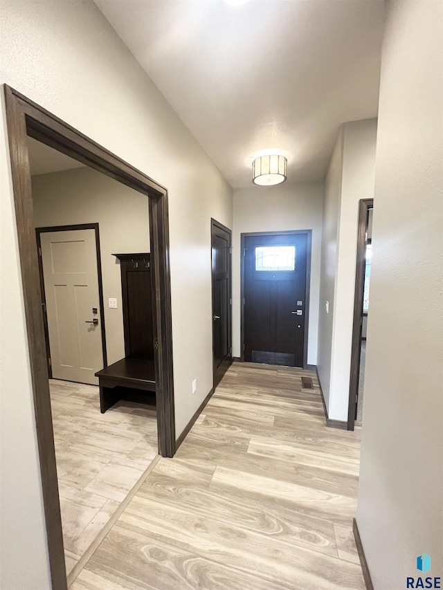 doorway to outside featuring light wood-type flooring