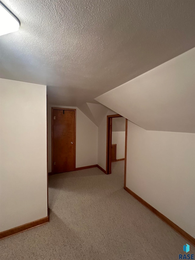 additional living space featuring a textured ceiling and lofted ceiling