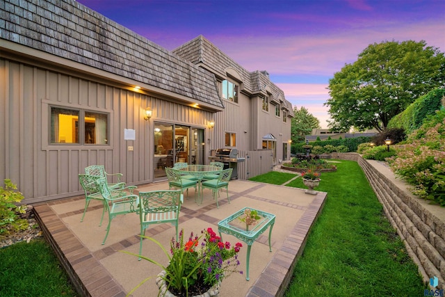 patio terrace at dusk with grilling area