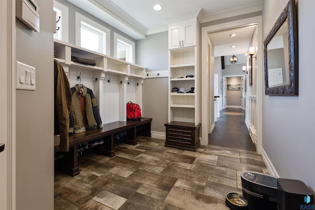 mudroom with crown molding