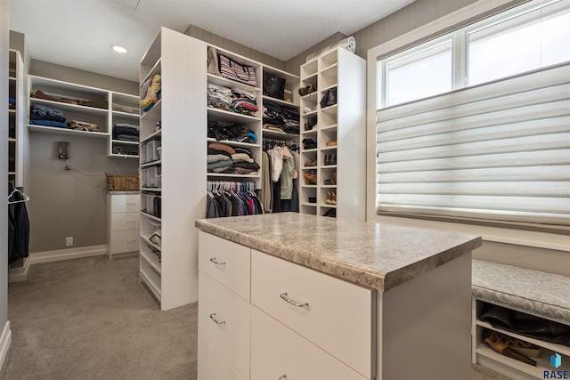 spacious closet featuring light carpet