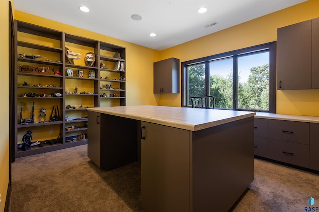 interior space with dark colored carpet