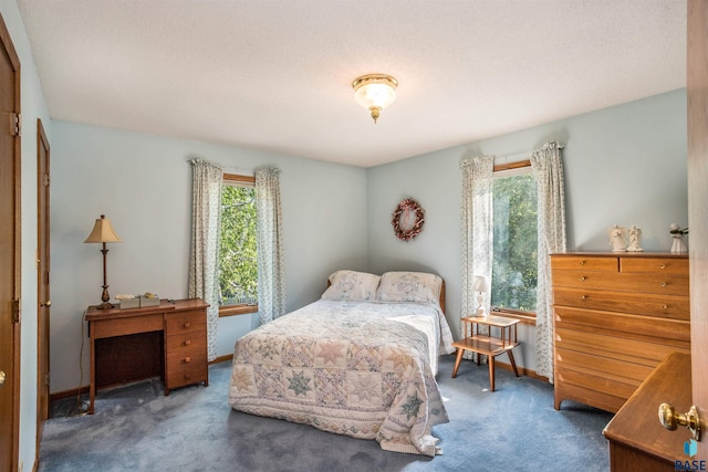 carpeted bedroom featuring multiple windows