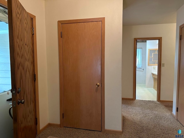 corridor with light colored carpet