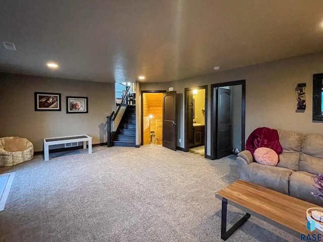 living room with light carpet