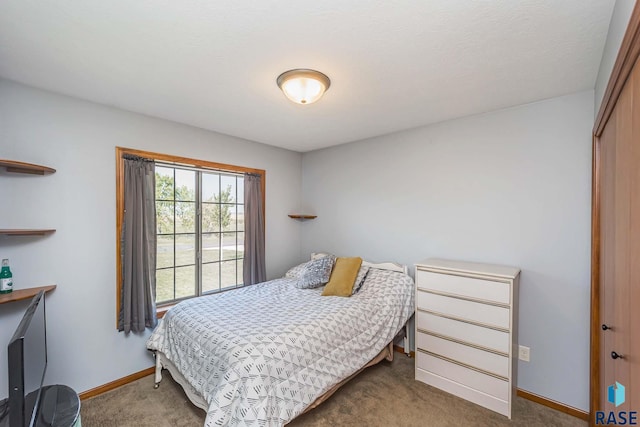 carpeted bedroom with a closet