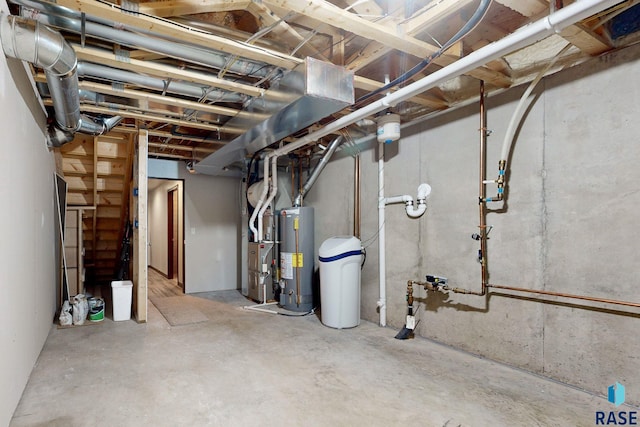 basement featuring water heater