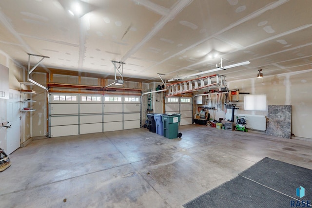 garage with a garage door opener