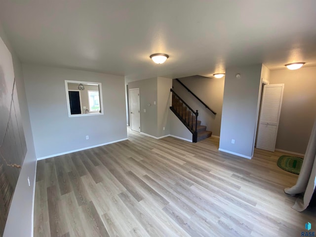 unfurnished living room with light hardwood / wood-style floors