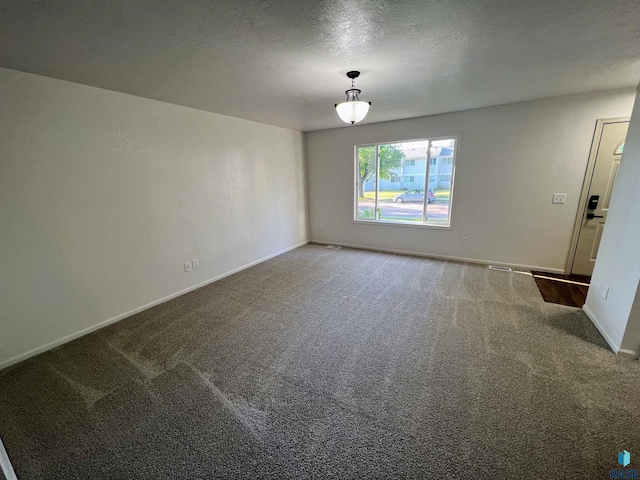 empty room featuring a textured ceiling and carpet floors