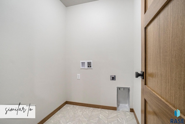 clothes washing area with hookup for an electric dryer, hookup for a washing machine, and light tile patterned floors