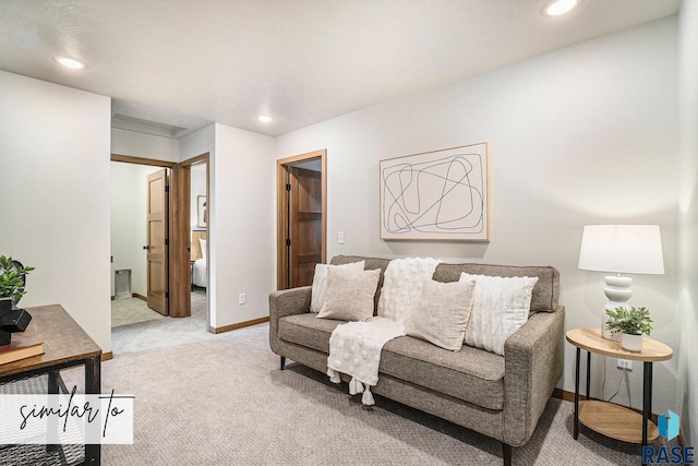 living room with light colored carpet