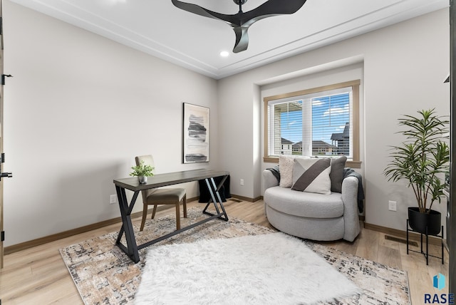 home office featuring light hardwood / wood-style flooring