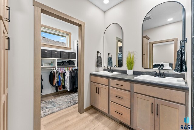 bathroom featuring wood-type flooring and vanity