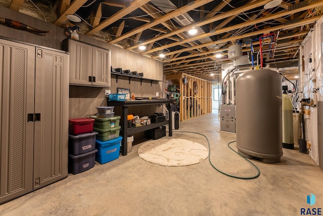 basement featuring water heater