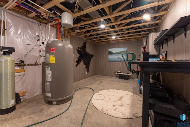 basement featuring water heater